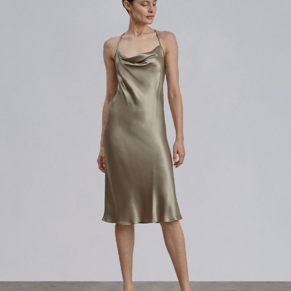 Silk Maison LOUNGE COWL NECK MIDI SILK SLIP DRESS